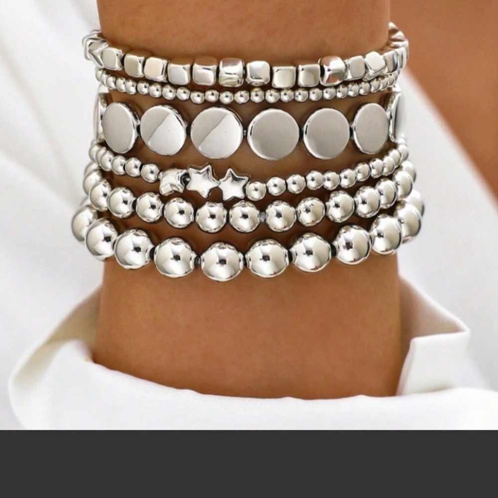 Elegant Silver Beaded Bracelet Set
